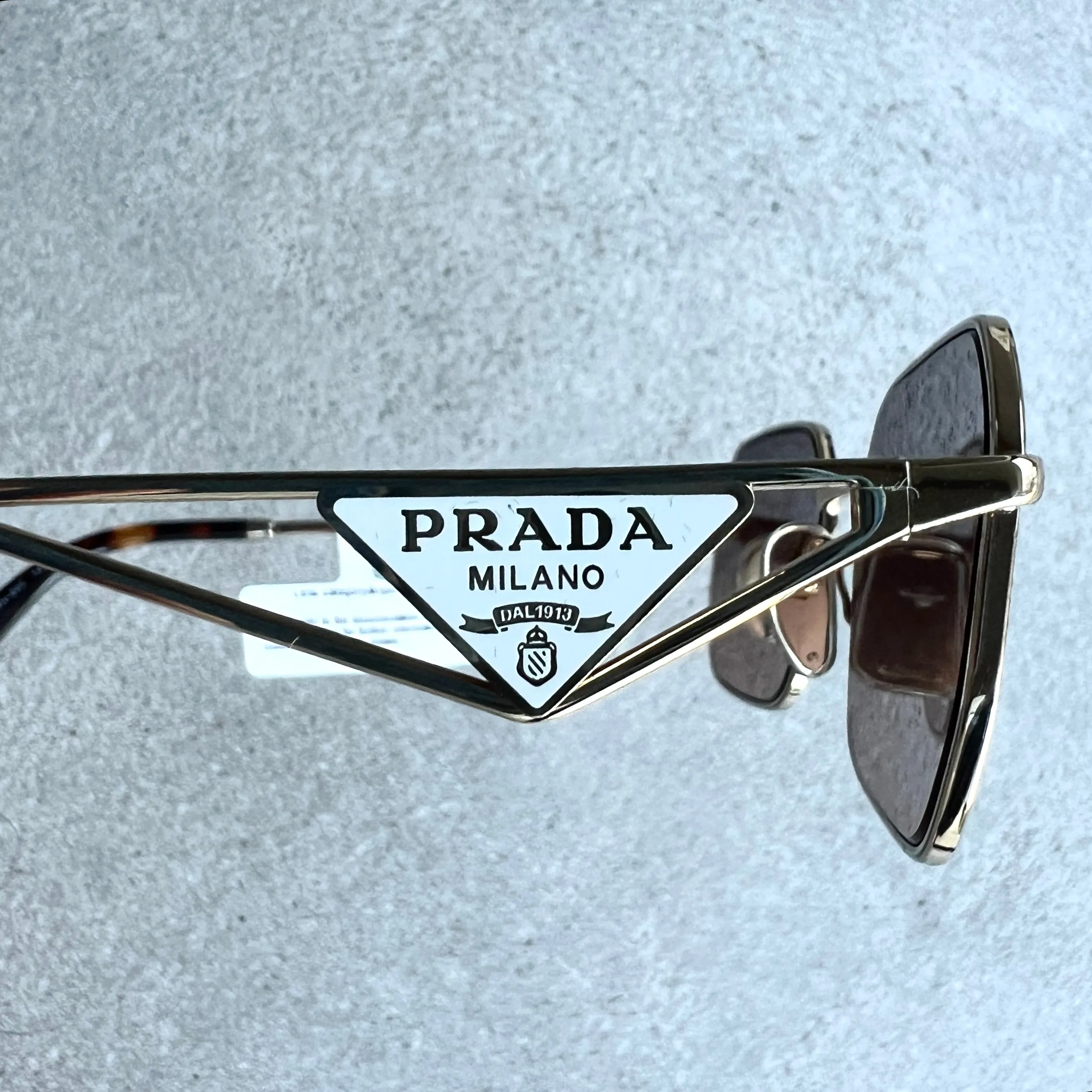 PRADA PRA51 Triangle Rectangle Sunglasses, Gold
