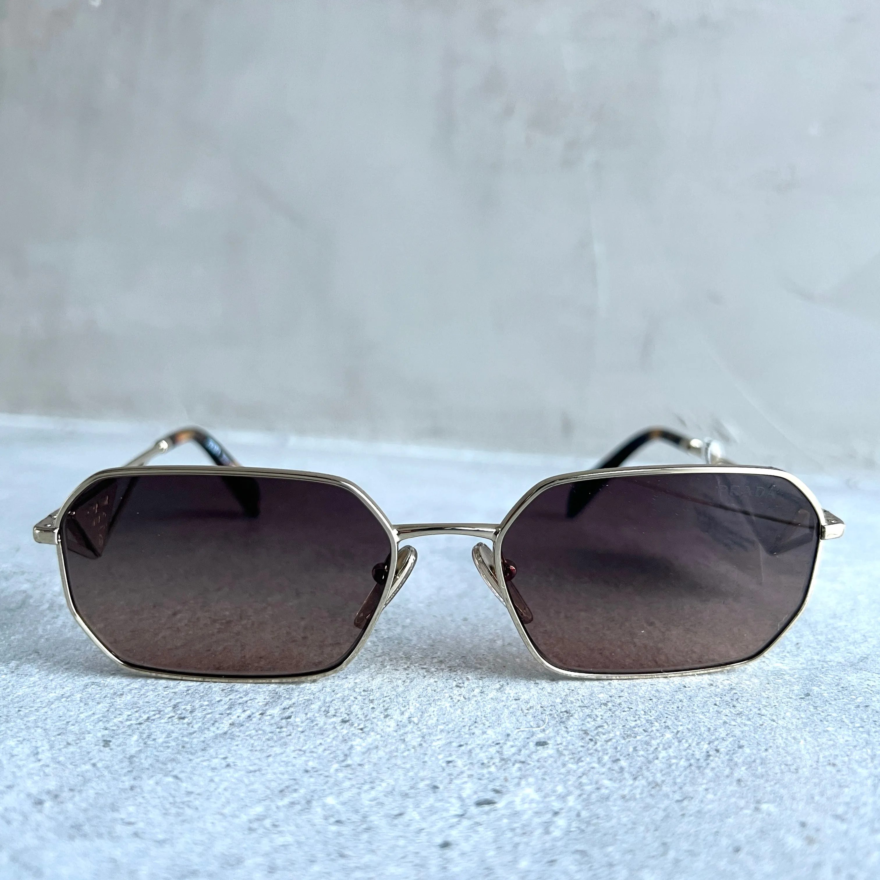 PRADA PRA51 Triangle Rectangle Sunglasses, Gold
