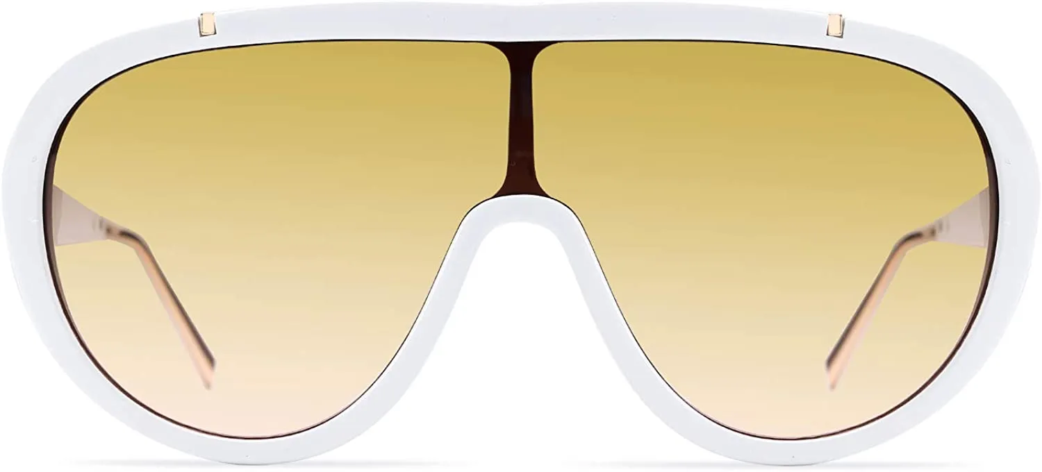 Premium Look White Retro Design Oversized One Piece Sunglasses