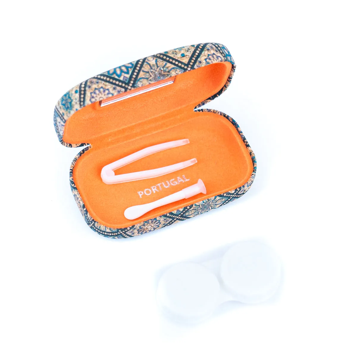 Printed Cork Contact Lens Case , Compact Design with Mirror （24units）L-105-MIX-24