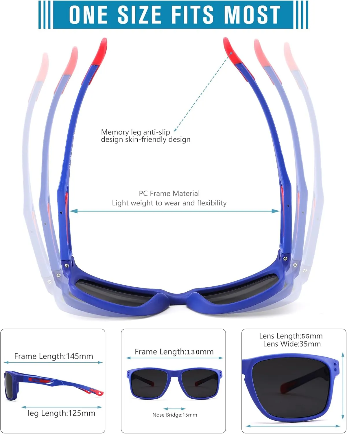 Pro Acme Kids Polarized Sunglasses，Unbreakable Flexible Rectangular Frame Sports Boys Girls Sun Glass with Strap Age 4-12