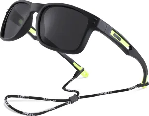 Pro Acme Kids Polarized Sunglasses，Unbreakable Flexible Rectangular Frame Sports Boys Girls Sun Glass with Strap Age 4-12