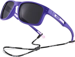 Pro Acme Kids Polarized Sunglasses，Unbreakable Flexible Rectangular Frame Sports Boys Girls Sun Glass with Strap Age 4-12