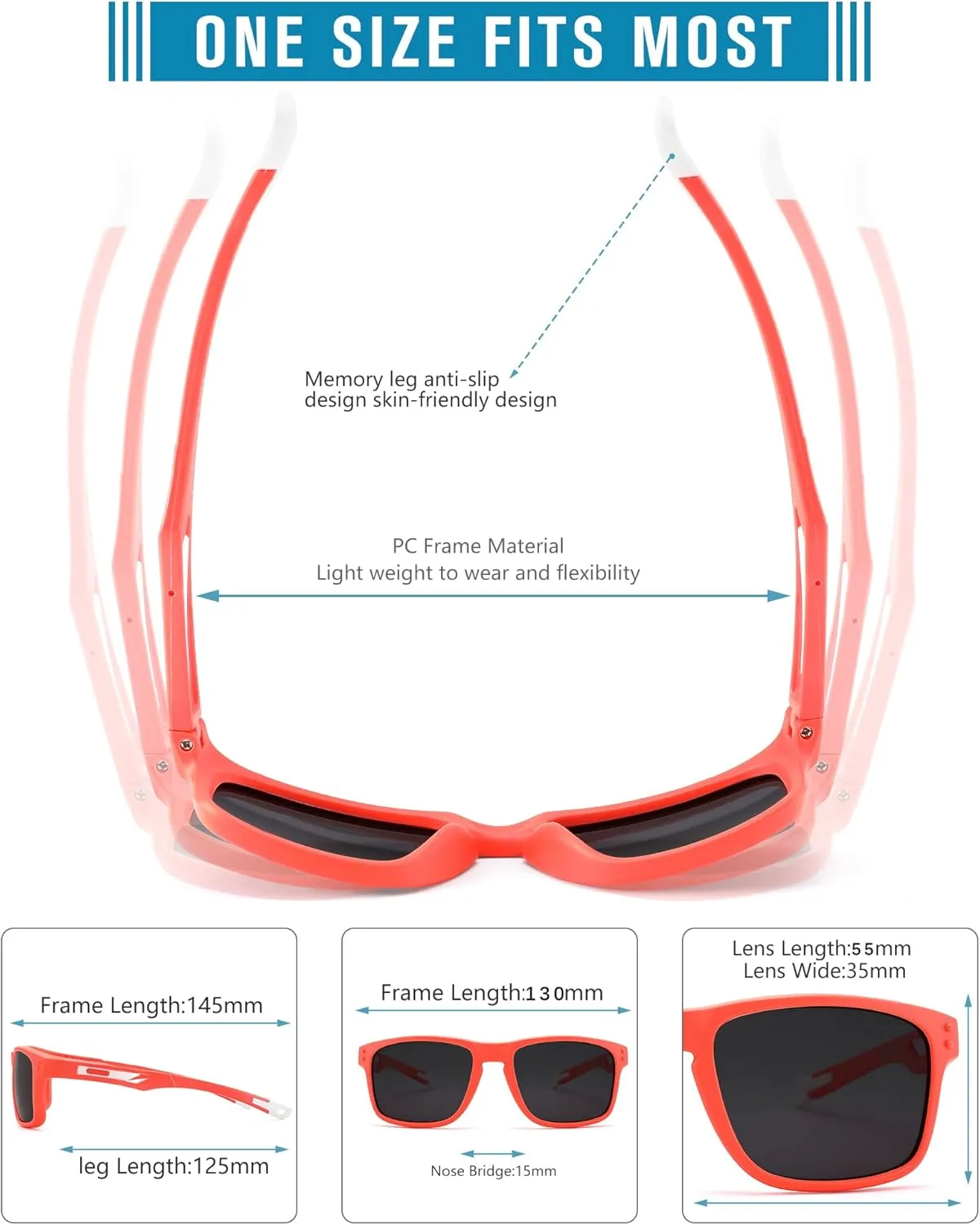 Pro Acme Kids Polarized Sunglasses，Unbreakable Flexible Rectangular Frame Sports Boys Girls Sun Glass with Strap Age 4-12