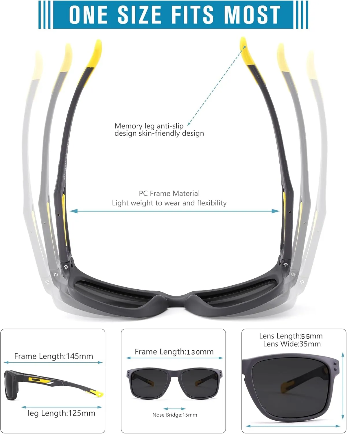 Pro Acme Kids Polarized Sunglasses，Unbreakable Flexible Rectangular Frame Sports Boys Girls Sun Glass with Strap Age 4-12
