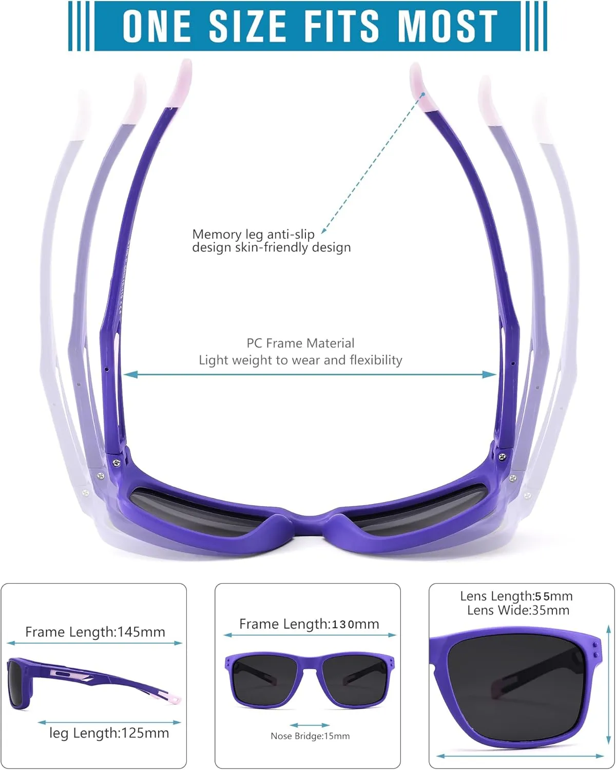 Pro Acme Kids Polarized Sunglasses，Unbreakable Flexible Rectangular Frame Sports Boys Girls Sun Glass with Strap Age 4-12
