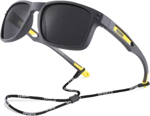 Pro Acme Kids Polarized Sunglasses，Unbreakable Flexible Rectangular Frame Sports Boys Girls Sun Glass with Strap Age 4-12