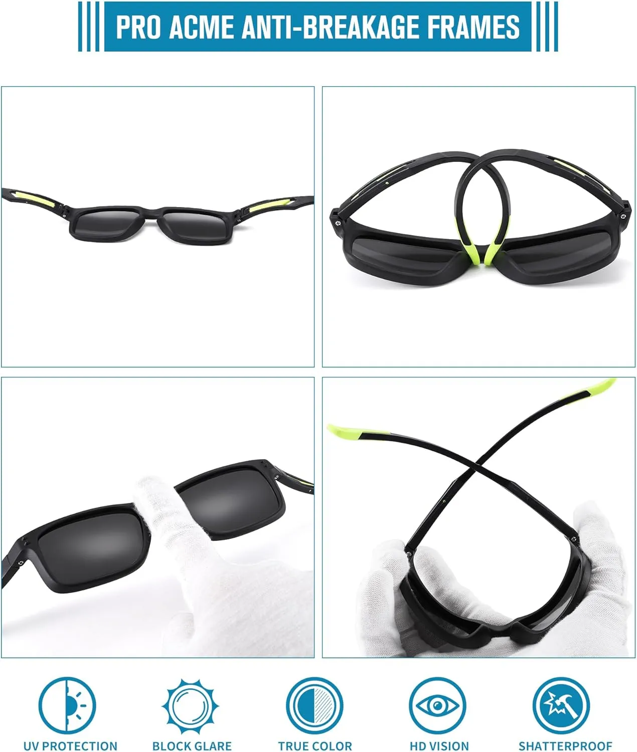 Pro Acme Kids Polarized Sunglasses，Unbreakable Flexible Rectangular Frame Sports Boys Girls Sun Glass with Strap Age 4-12