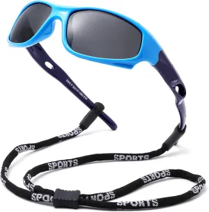 Pro Acme Kids Sunglasses for Boys Girls, Polarized Sports Youth Sunglasses with Strap for Kids Ages 3-12