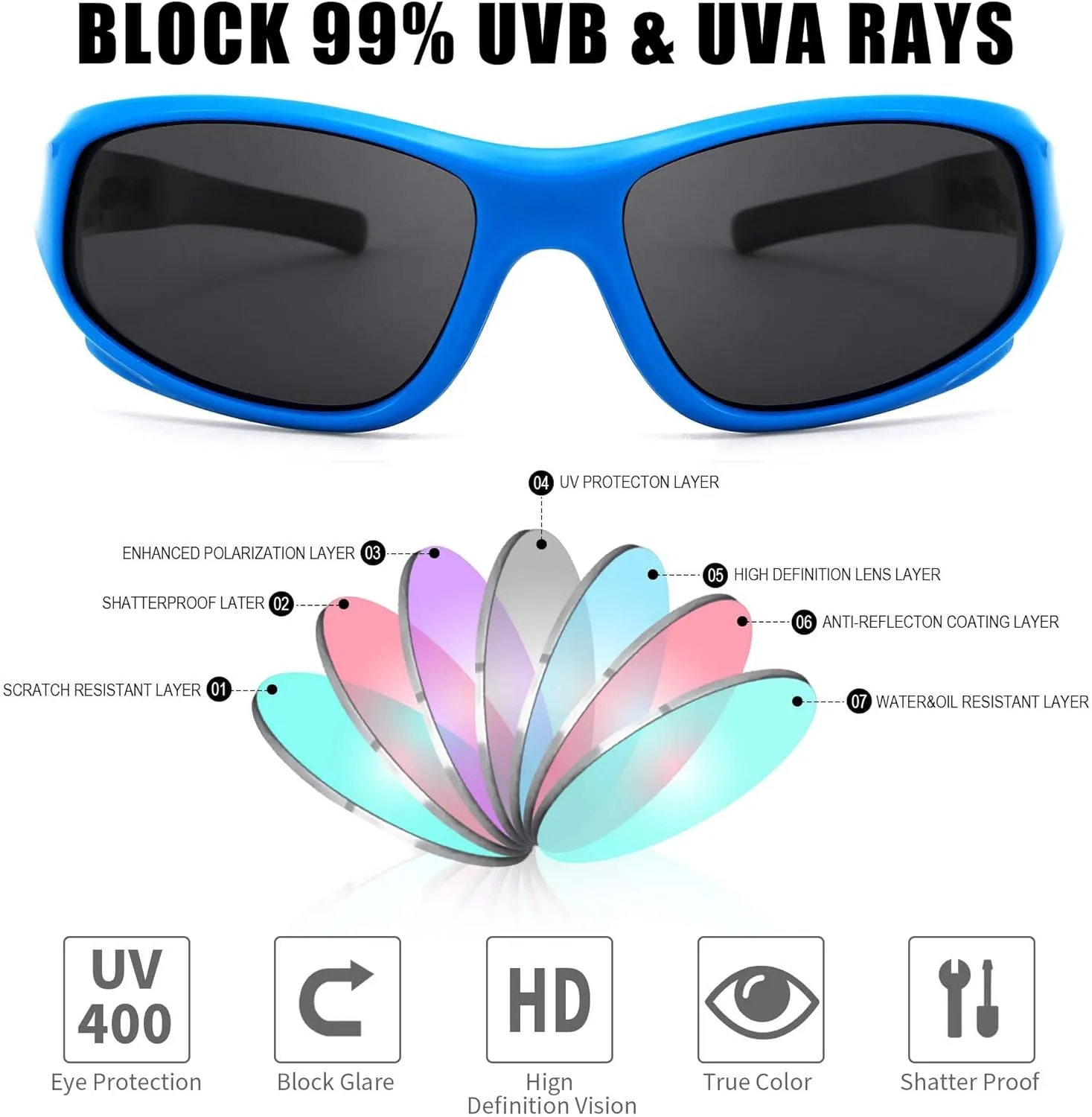 Pro Acme Kids Sunglasses for Boys Girls, Polarized Sports Youth Sunglasses with Strap for Kids Ages 3-12