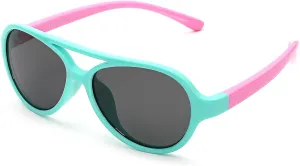 Pro Acme Polarized TPEE Durable Aviator Kids Sunglasses for Boys Girls Soft Rubber Flexible Frame Protective Eyewear Age 3-8