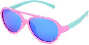 Pro Acme Polarized TPEE Durable Aviator Kids Sunglasses for Boys Girls Soft Rubber Flexible Frame Protective Eyewear Age 3-8