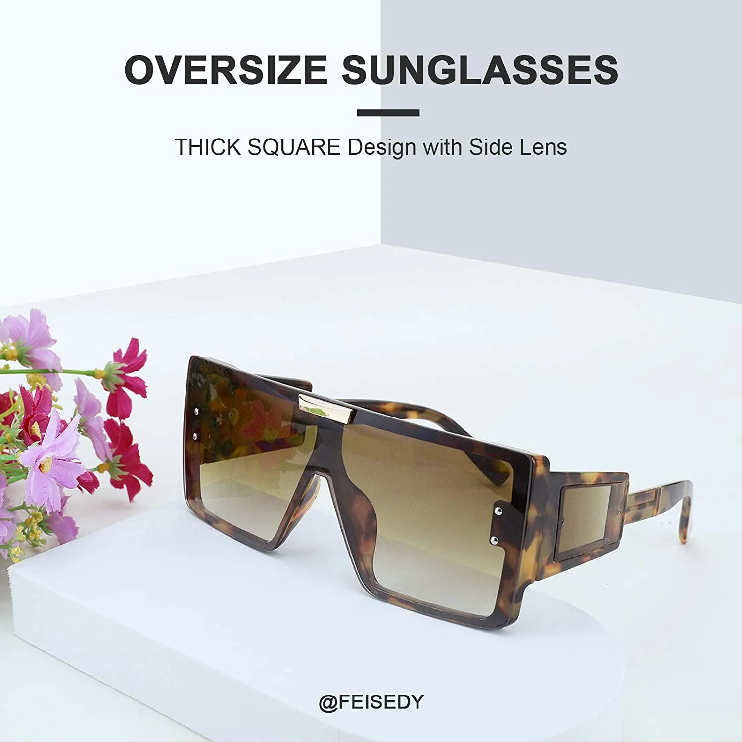 Prodigy Shades Leopard Frame Oversized Flat Top Sunglasses With Side Lens