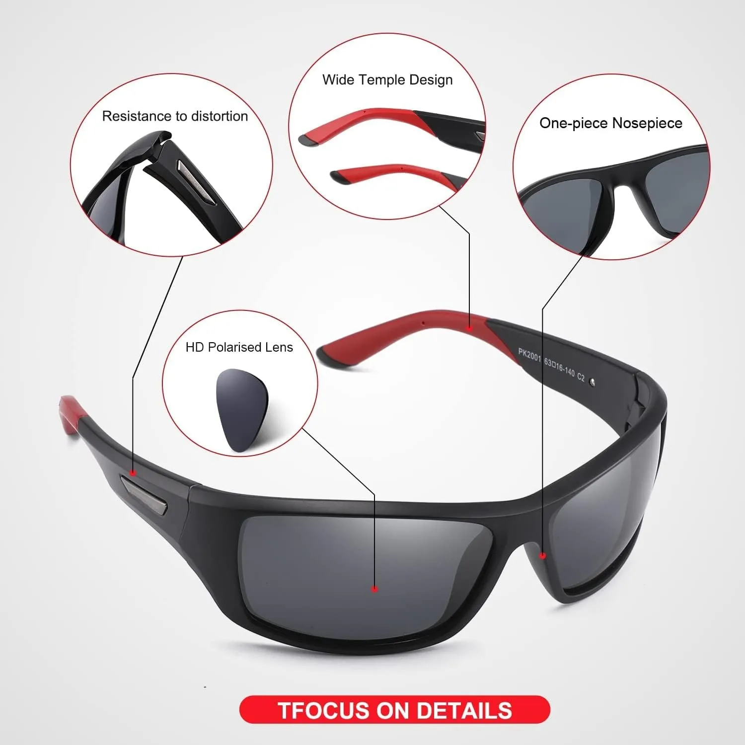 PUKCLAR Polarized Sports Sunglasses for Men Women Driving Sunglasses Cycling Running Fishing Golf Goggles Unbreakable Frame