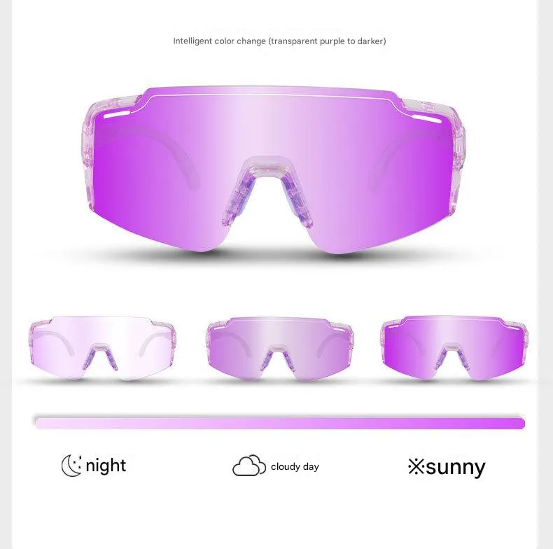 Purple Gradient Lens Lightweight UV400 Photochromic Cycling Glasses, Anti-Wind Protective Sunglasses for Outdoor Sports