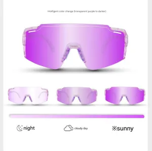 Purple Gradient Lens Lightweight UV400 Photochromic Cycling Glasses, Anti-Wind Protective Sunglasses for Outdoor Sports