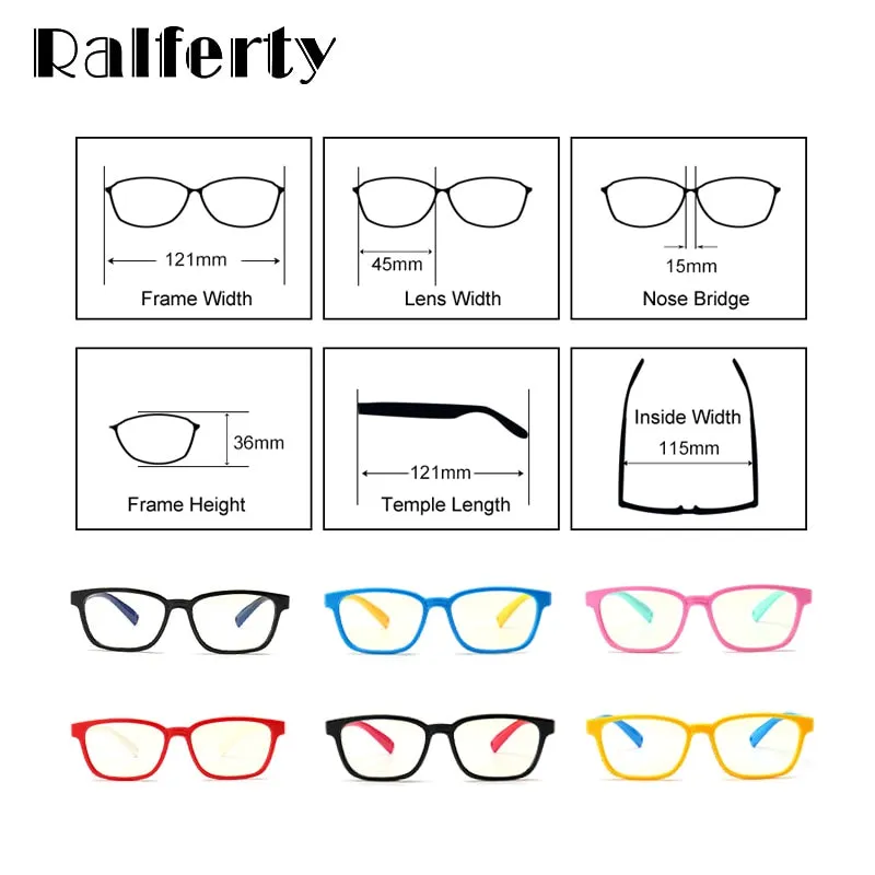 Ralferty Kids Square Eyeglasses Anti-blue Light TR90 Flexible M8140