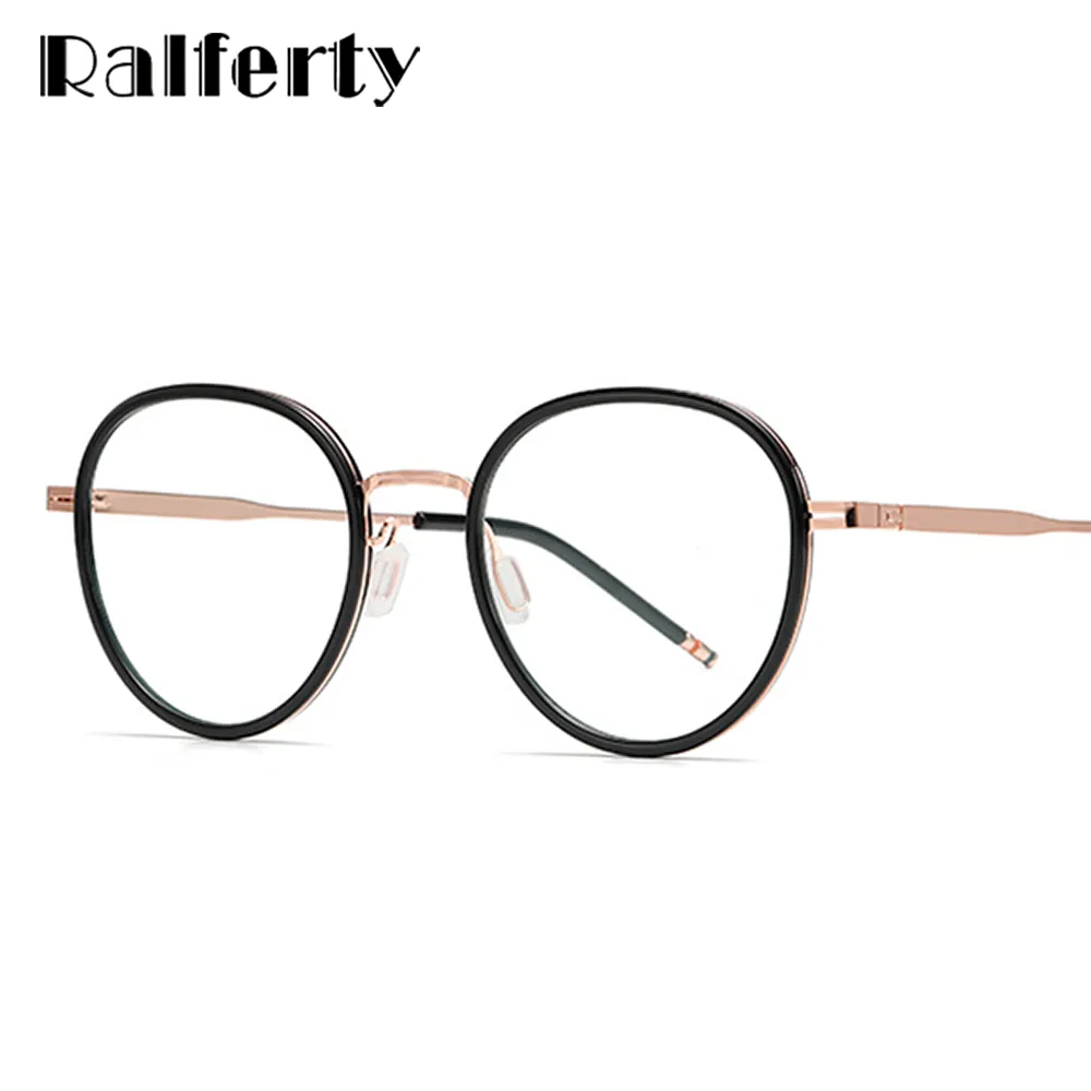 Ralferty Unisex Full Rim Round Acetate Alloy Eyeglasses D819