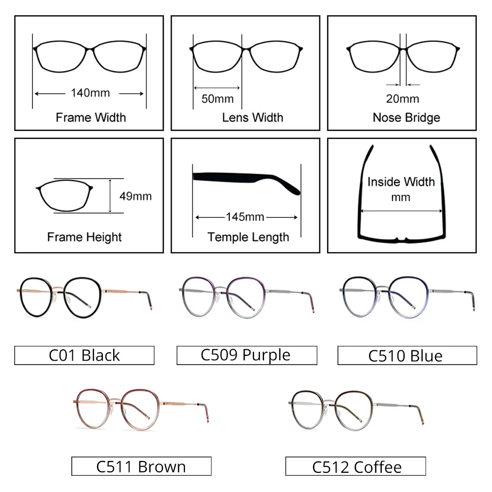 Ralferty Unisex Full Rim Round Acetate Alloy Eyeglasses D819