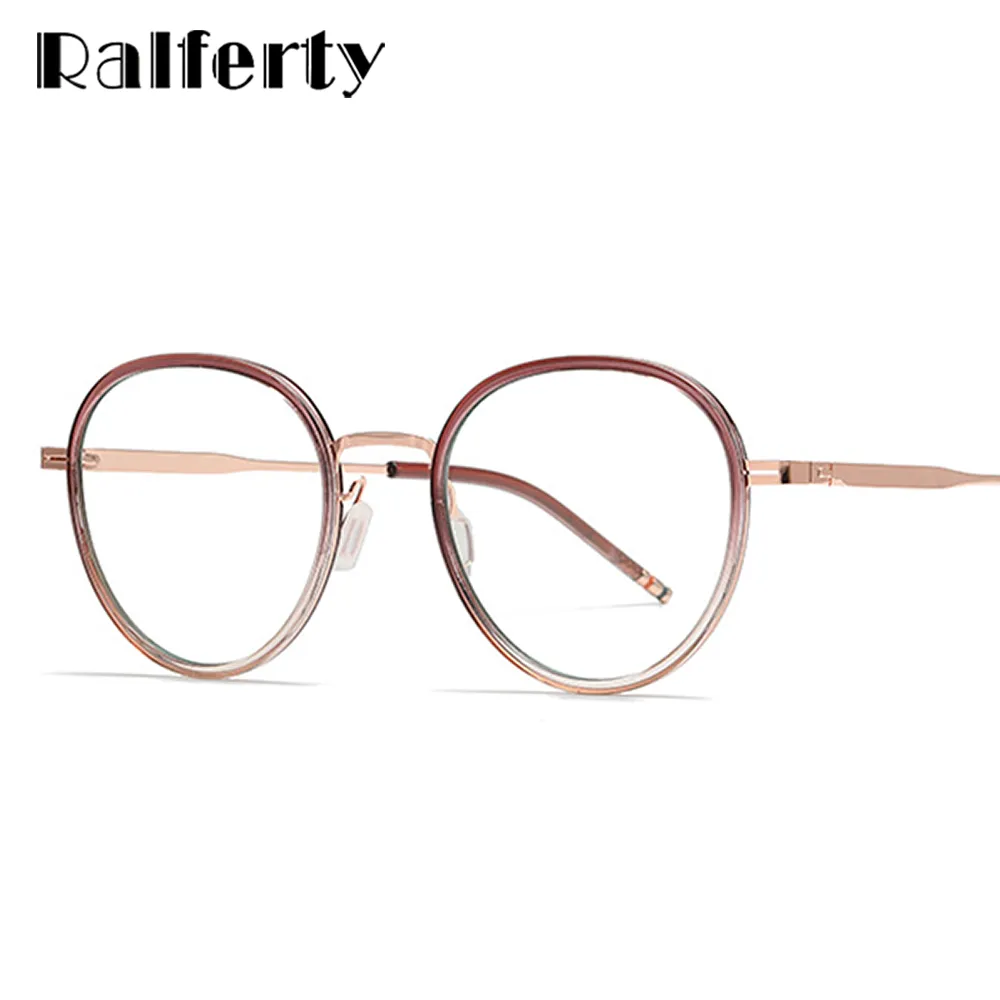 Ralferty Unisex Full Rim Round Acetate Alloy Eyeglasses D819