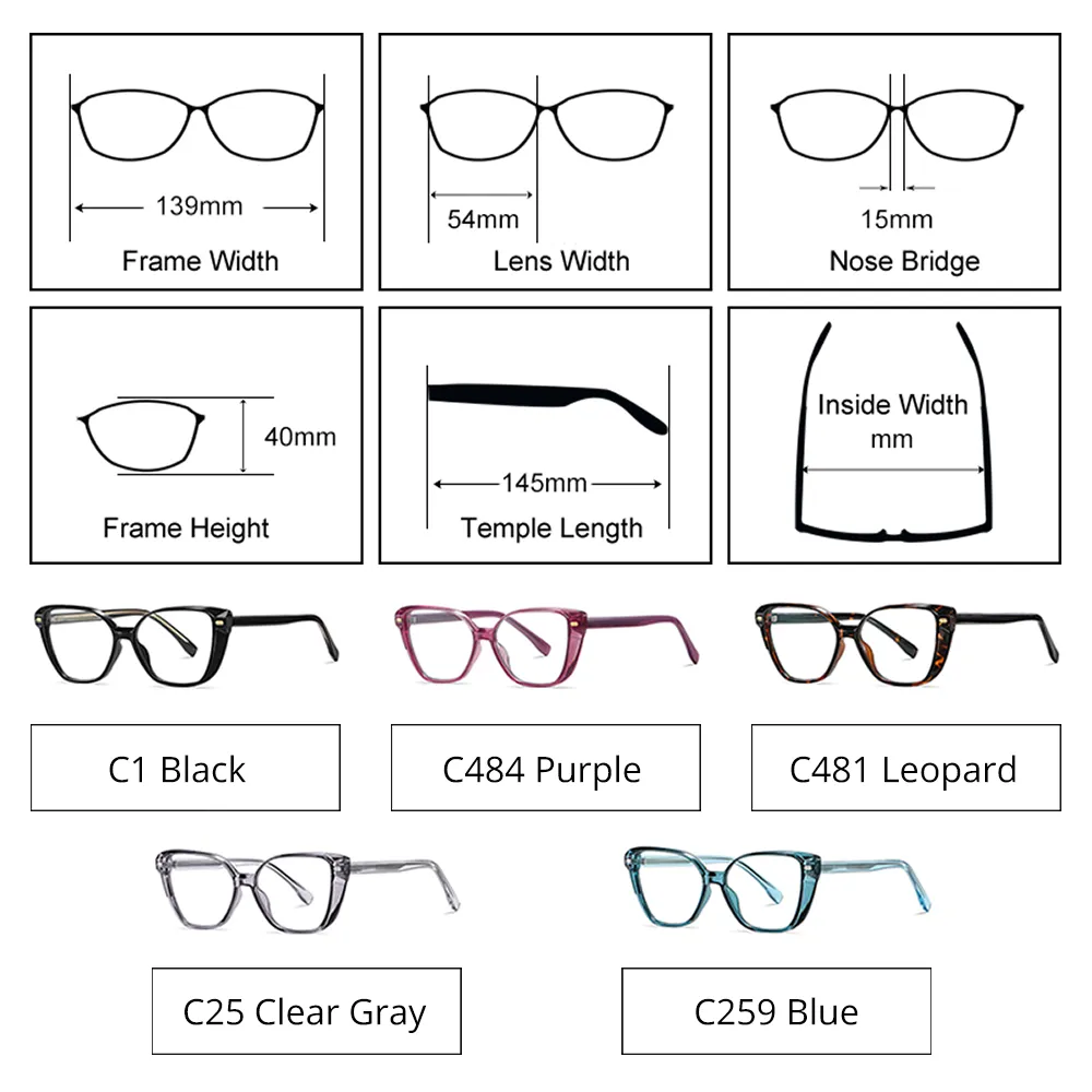 Ralferty Women's Full Rim Square Cat Eye Tr 90 Acetate Eyeglasses D908