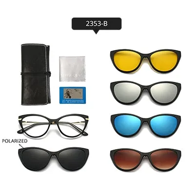 Ralferty Women's Full Rim Square Cat EyeTr 90 Acetate Eyeglasses With Clip On Sunglasses TR2345