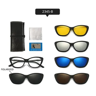 Ralferty Women's Full Rim Square Cat EyeTr 90 Acetate Eyeglasses With Clip On Sunglasses TR2345