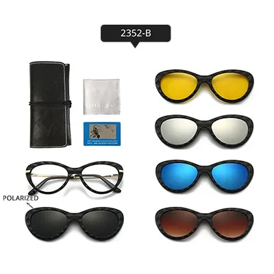 Ralferty Women's Full Rim Square Cat EyeTr 90 Acetate Eyeglasses With Clip On Sunglasses TR2345