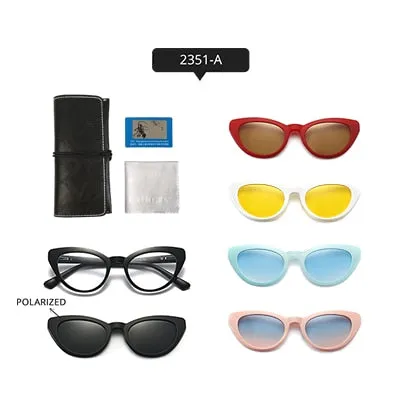 Ralferty Women's Full Rim Square Cat EyeTr 90 Acetate Eyeglasses With Clip On Sunglasses TR2345