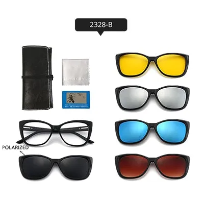 Ralferty Women's Full Rim Square Cat EyeTr 90 Acetate Eyeglasses With Clip On Sunglasses TR2345