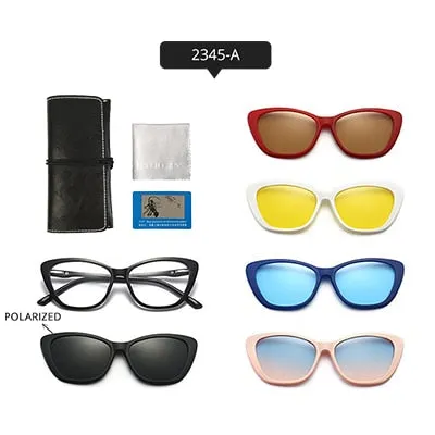 Ralferty Women's Full Rim Square Cat EyeTr 90 Acetate Eyeglasses With Clip On Sunglasses TR2345