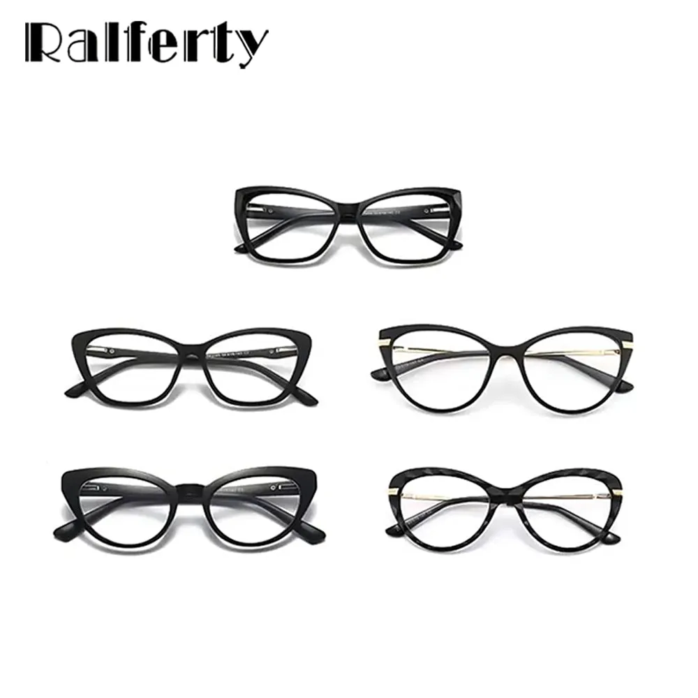 Ralferty Women's Full Rim Square Cat EyeTr 90 Acetate Eyeglasses With Clip On Sunglasses TR2345