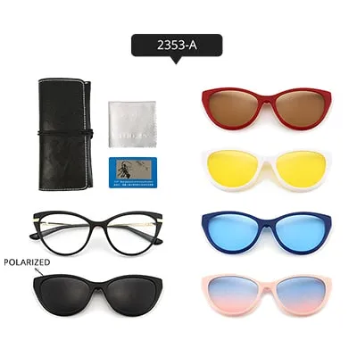 Ralferty Women's Full Rim Square Cat EyeTr 90 Acetate Eyeglasses With Clip On Sunglasses TR2345