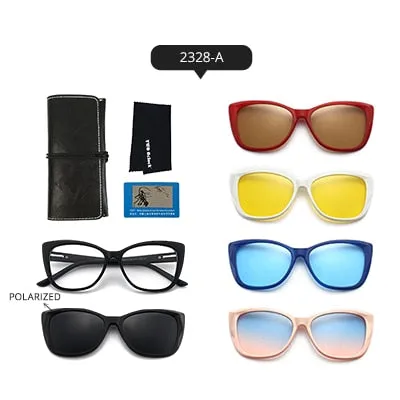Ralferty Women's Full Rim Square Cat EyeTr 90 Acetate Eyeglasses With Clip On Sunglasses TR2345