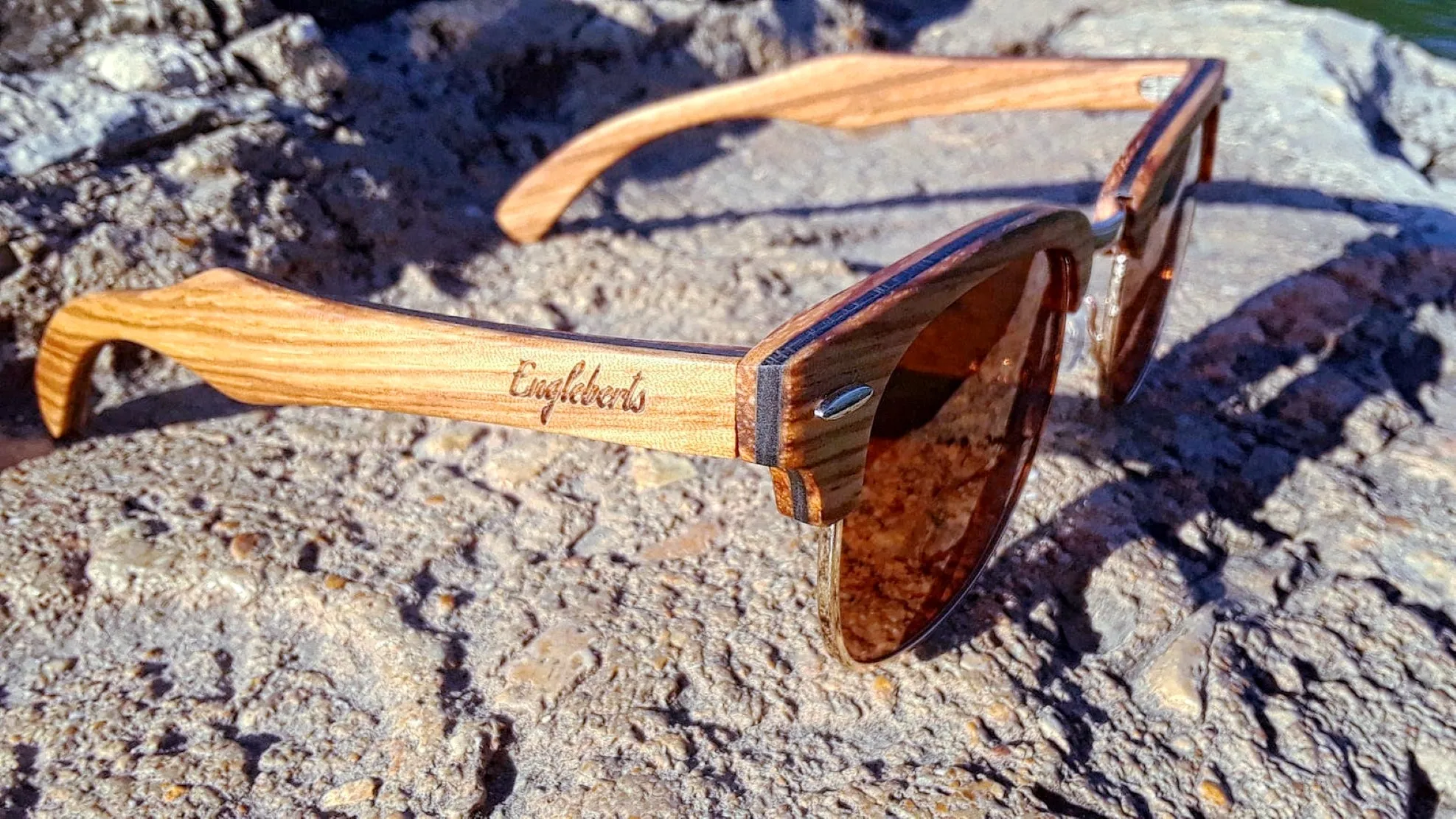 Real Ebony and ZebraWood Sunglasses With Bamboo Case, Tea Polarized Lenses