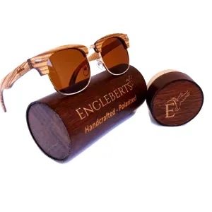Real Ebony and ZebraWood Sunglasses With Bamboo Case, Tea Polarized Lenses