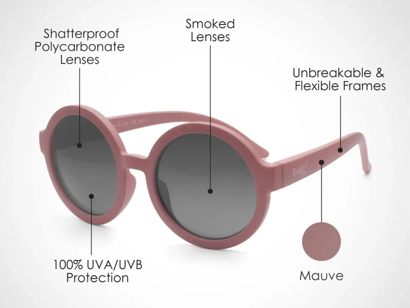 Real Shades “Vibe” Sunglasses in Mauve : Size Toddler 4 