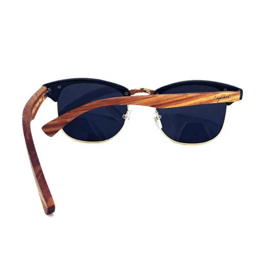 Real Walnut Wood Club Style Sunglasses With Bamboo Case, Polarized
