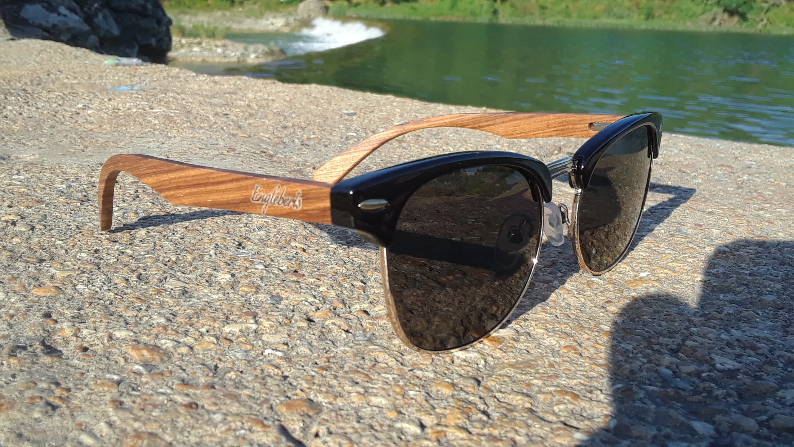 Real Walnut Wood Club Style Sunglasses With Bamboo Case, Polarized