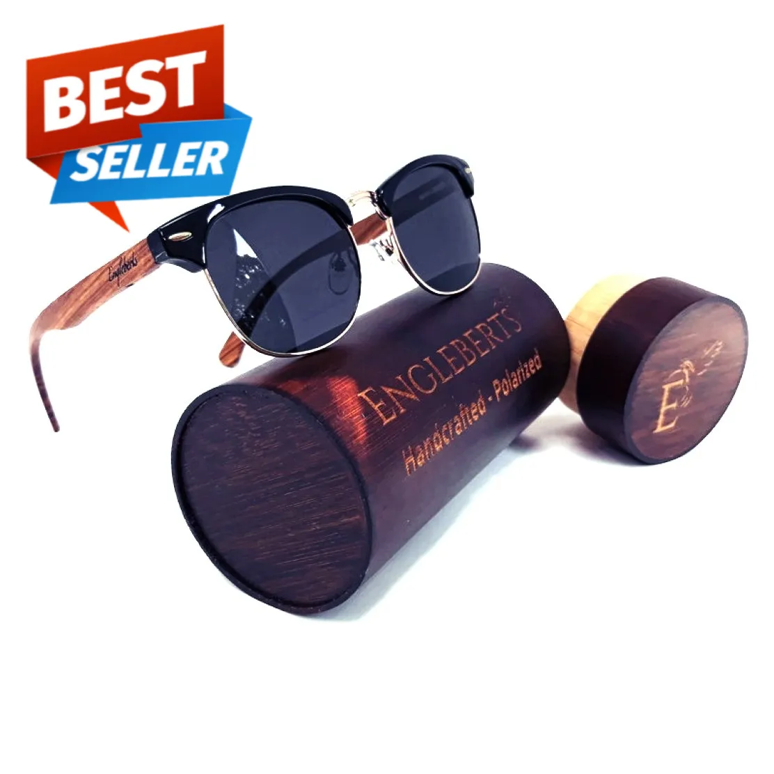 Real Walnut Wood Club Style Sunglasses With Bamboo Case, Polarized