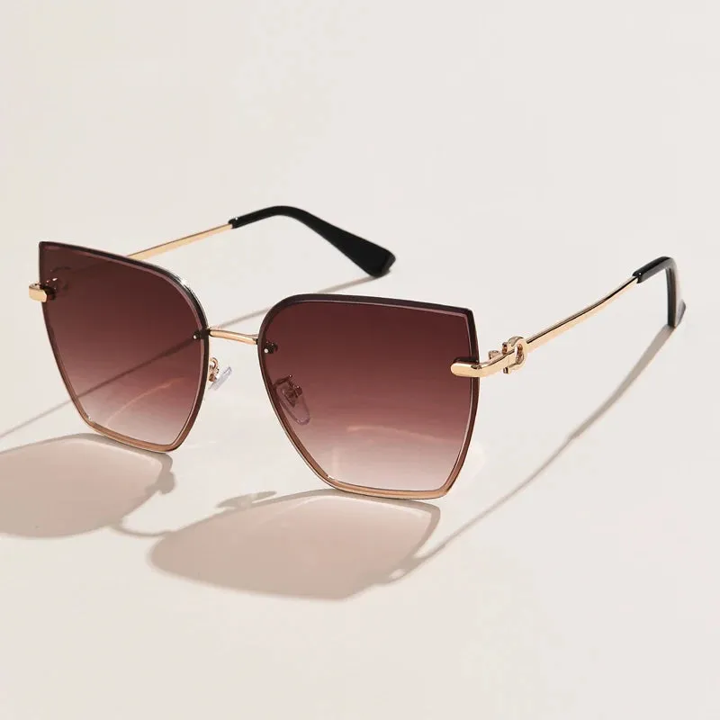 Retro Cat Eye Sunglasses Women Rimless Gradient Shades