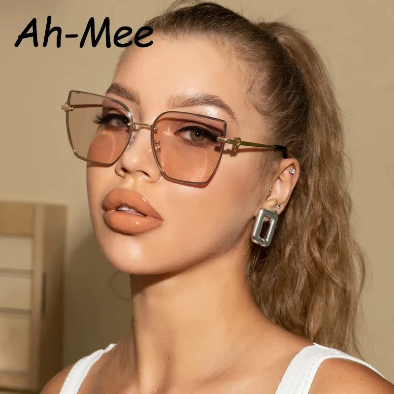 Retro Cat Eye Sunglasses Women Rimless Gradient Shades