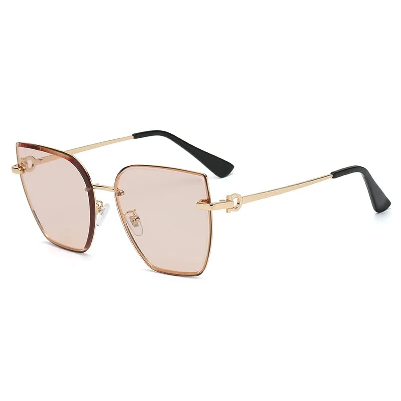 Retro Cat Eye Sunglasses Women Rimless Gradient Shades