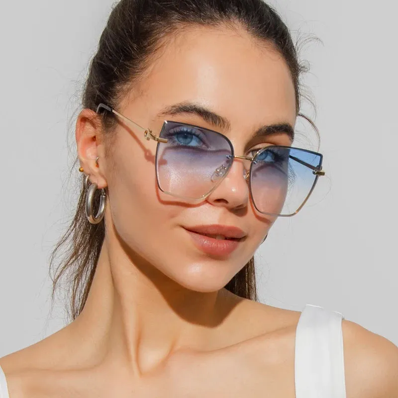 Retro Cat Eye Sunglasses Women Rimless Gradient Shades