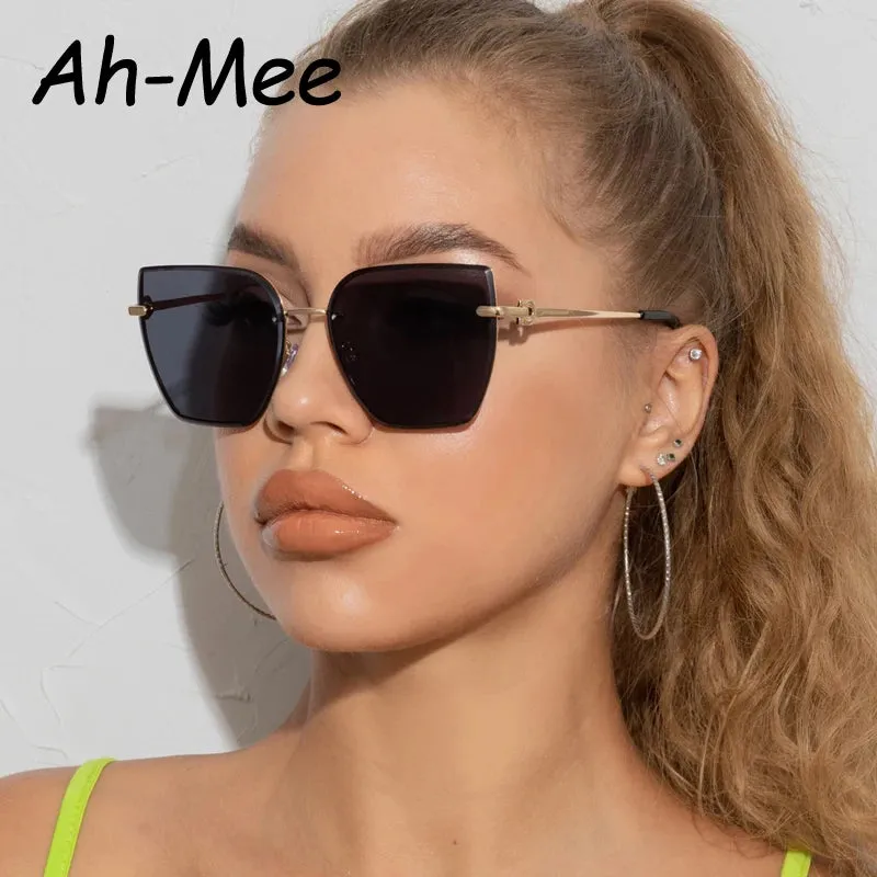 Retro Cat Eye Sunglasses Women Rimless Gradient Shades