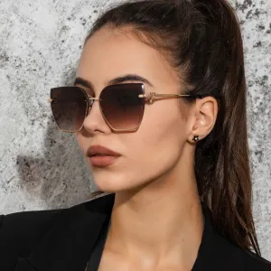 Retro Cat Eye Sunglasses Women Rimless Gradient Shades