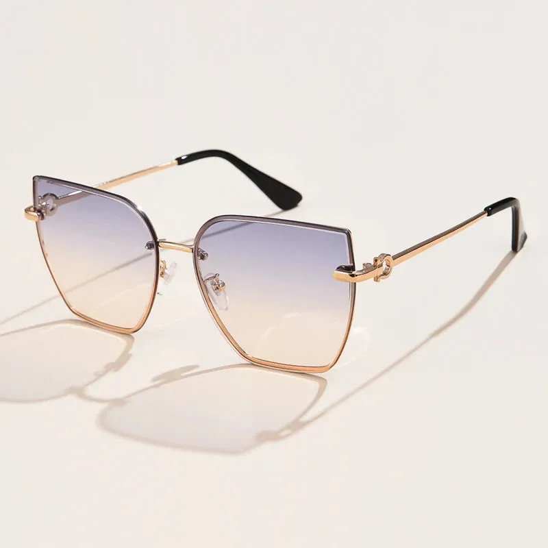 Retro Cat Eye Sunglasses Women Rimless Gradient Shades
