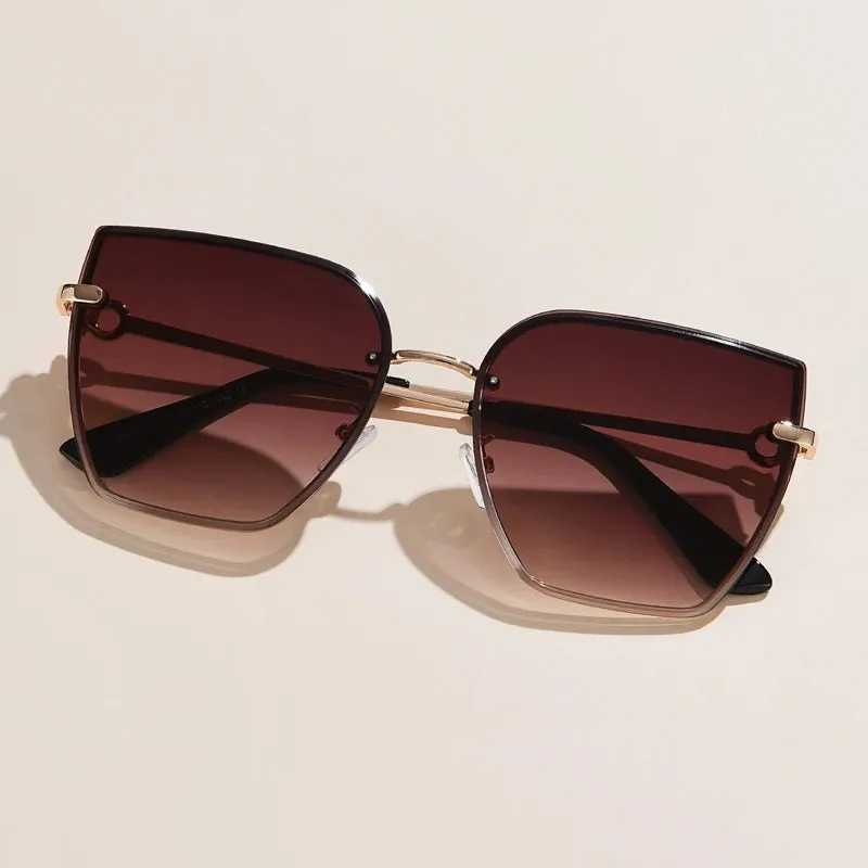 Retro Cat Eye Sunglasses Women Rimless Gradient Shades