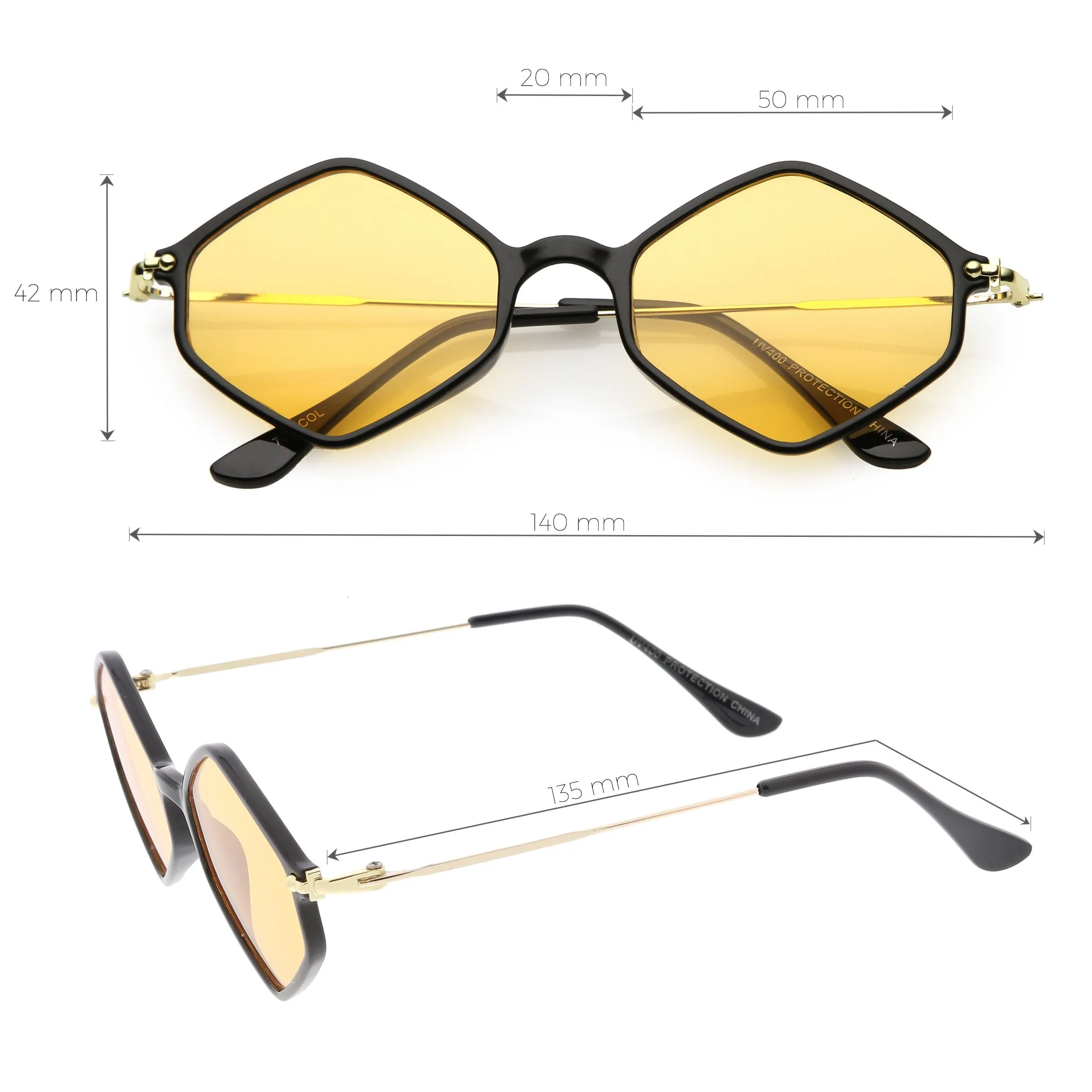 Retro Color Tone Hexagon Diamond Shape Sunglasses C740