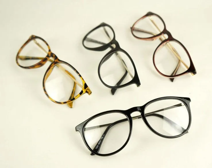 Retro Fashion 2016 Glasses Women Eyewear Vintage Round Clear Lens Frame Metal Legs High Quality Unisex Plain Glasses Eyeglasses